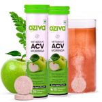 OZiva ACV Moringa For Weight Loss | 3-in-1 Fat Oxidation Formula I With Cinnamon & Guggul Extracts | No Maltodextrin, No Added Sugar | Green Apple,15 Effervescent Tablets, Green Apple (Pack of 2)