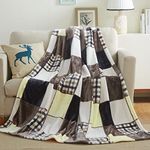 Tache Plaid Brown Yellow Fall Throw Blanket - Buttermilk Farmhouse Checkered Patchwork Super Soft Micro Fleece Plush Lightweight Dual-Sided Decorative Bed Blanket - 90 x 90 inch Full/Queen