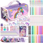 Nicpro 115PCS Fruit Scented Washable Markers Set with Unicorn Pencil Case, Coloring Book, Stickers, Stamps, Rings, Letter Paper, Envelopes, Kids Art Drawing Kit Unicorn Birthday Gifts for Girls 4-8