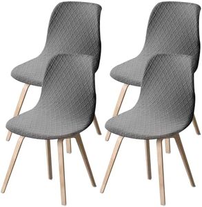UKQRRTC 4Pcs Dining Room Chair Covers, Minimalist Shell Chair Cover, Elastic Round Back Chair Slipcovers, Armless Chair Cover, Shell Chair Slipcover for Kitchen Living Room (Grey)