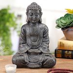 MyGift 12 inch Meditating Seated Buddha Statue Figurine with Rustic Gray Finish