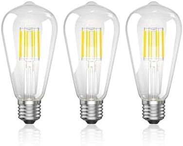 Lamptobe 8W E27 LED Bulb Dimmable,Screw LED Light Bulb Cool White 6000K, E27 Edison Screw Bulb ST64 Vintage Bulb,Decorative Vintage Light Bulb for Home Lighting,Cafe,Bar (Pack of 3)