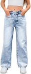 MakeMeChic Girl's Denim Pants High Waisted Straight Leg Jeans with Pockets Light Wash 8-9Y