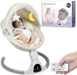 JFOVMCYG Electric Baby Swing for Infants, with Bluetooth Remote Control Timing Function and 10 Music 5 Swing Speeds 3 Seat Positions Baby Bouncer for Boy Girl Indoor & Outdoor Use (Lvory White)
