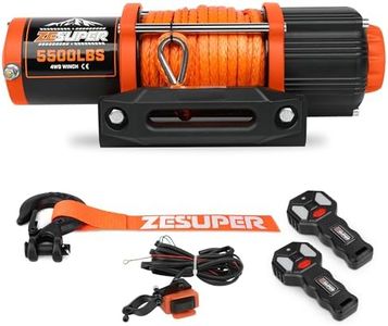 ZESUPER 5500 lb Electric Winch 12 Volt Winch Kit for ATV UTV Boat Trailer Waterproof IP67 Synthetic Rope with Wireless Remote Handheld Switch Mounting Plate