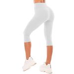 SINOPHANT High Waisted Capri 3/4 Length Leggings for Women, Buttery Soft Elastic Opaque Tummy Control Leggings, Cropped Trousers for Workout Gym Yoga(White, S-M)