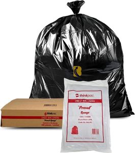 Garbage Bags 240L Carton of 100 - TopBanana Black Rubbish Bin Liners 135cm x 114cm - 32 um Industrial-Grade Thickness - Waste Bags for Offices, Commercial Spaces, Household & Cleaning