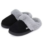 NineCiFun Women and Men Suede House Slippers Slip on Fuzzy Slippers with Faux Fur Lining Indoor Outdoor Home Shoes with Rubber Sole Black（Women's Size 13-14,Men's Size 11-12）