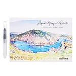 int!rend Watercolour Paper DIN A6 300gsm - 60 White Glued Painting Paper + Water Tank Brush - Premium Water Colour Postcards Pad