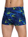 K898 Men's Square Leg Swimming Jammer Shorts UPF50+,Men Swimsuit Swim Jammers Fabric Shape Retention (Geometric Blue,XL)