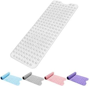Bath Mat Non Slip Anti Mould 100x40cm - Extra Large Shower Mats with Suction Cups and Drain Holes, Rubber Bathtub Mat for Bathroom, Machine Washable (Transparent White)