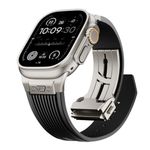 Jopinl Watch Band for Apple Watch Ultra 2 Band 49mm 46mm 45mm 44mm, Men Luxury Rugged Silicone Rubber Strap with Metal Connector & Folding Clasp for iWatch Series 10 9 8 7 6 5 4 3 2 1 SE(Black)