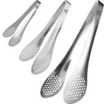 MSY BIGSUNNY Chef Kitchen Tongs Stainless Steel Food Serving Tongs Set Buffet Tongs (Silver 7" 9" & 11", 3 Pack)