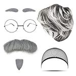 MIVAIUN 7 Pieces Old Man Costume Accessories Grandpa Costume Set Wig Cap Gray Beard Eyebrows Wig Cap Glasses Grandfather Dress Up Set for Halloween Party Stage Show Festival Cosplay (Grandpa Set)