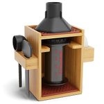 HEXNUB – Compact Organizer for AeroPress, Bamboo Coffee Caddy Station Holds AeroPress Coffee Maker, Accessories, Filters, Cups, Stand includes Dripper Mats (Brown)