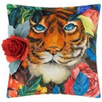 JWH Tassel Accent Pillow Case Tiger Flower Print Cushion Cover Decorative Pillowcase Home Bed Living Room Shell Gift 18 x 18 Inch (Green Dark Tiger)