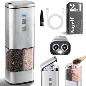 2-in-1 Portable Electric Salt and Pepper Grinder Matte Aluminum Design with LED Light, Adjustable Ceramic Coarseness, Type-C Rechargeable Salt and Pepper Mill Set for Kitchen and Outdoor, Top Storage