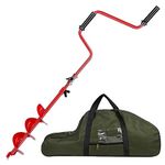 Therwen 6 Inches Fishing Ice Hand Auger with Bag Adjustable Manual Fishing Ice Auger with Dual Flat Blades