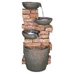 Water Fountain with LED Light - Nearly 3 Foot Tall Stacked Bricks Cascading Water Pots Garden Decor Fountain - Outdoor Water Feature