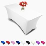 6ft Tablecloth Rectangular Spandex Linen - White Table Cloth Table Cover for 6 Foot Folding Table, Wedding Party, Beauty Event Decoration, Kitchen