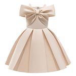 Cichic Girls Party Dresses Kids Champagne Bow Flower Girl Strap Pleated Dress Princess Prom Pageant Birthday Gift Wedding Bridesmaid Costume Off Shoulder 8-9 Years