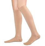 TOFLY® Compression Stockings (Pair), Medical Grade Firm Support 20-30mmHg, Opaque, Unisex, Close-Toe Knee High Compression Socks for Varicose Veins, Edema, Shin Splints, Nursing, Travel, Beige L