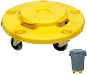 MaxWorks 50933 Round Trash Can High Visibility Yellow Dolly with 5 Swivel Casters 18 inch Dolly for 20 32 44 55 Gallon Containers Twist ON & Off