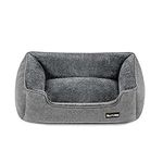 FEANDREA Dog Bed, Linen-Look Pet Bed, Dog Sofa Bed with Raised Edges, Non-Slip Bottom, Removable Washable Cover, M, for Small Dogs, 70 x 55 x 21 cm, Light Grey