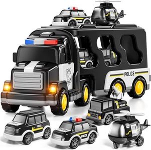 MiniExplorer 5 in 1 Police Trucks Boy Toys for 3-5 Year Old Toddlers - Toys for 3 4 5 6 7 Years Old Transport Vehicle Carrier Truck Sets Kids Boys & Girls