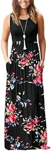 WNEEDU Women's Maxi Dress 2024 Summer Dress Casual Sleeveless Cover up Loose Sundresses Dresses with Pockets Rose Black XL