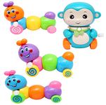 TOY REPUBLIC Wind Up Toy Combo Set of 4 Toys - ( 3 Twisty Caterpillar's & 1 Winding Up Monkey ) [ Set of 4 Cute Toys] - Toys for Kids, Toddlers, Baby, Child, Girls 3, 4, 5,6 and 7 Year Old Boys