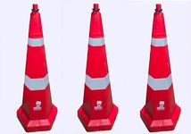 Nilkamal Road Traffic Safety Cone, Pack of 3 Cones 1000 mm, with 2 mtr Chain + 2 Hooks, (Safety Cone, Traffic Safety Cone, Road Safety Cone with Reflective Strips Collar)