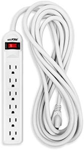 15 Ft 6 Outlet Surge Protector Power Strip: Multiple Electrical Outlet Safety Circuit Breaker has 15 Foot Long Extension Cord, Lighted On Off Switch, ETL Listed. Commercial, Business, Home, Office Use