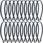 Lawie 20 Pack 7MM Satin Cloth Wrapped Fabric Covered Black Thin Metal Headbands Slim Hair Elastic Skinny Hairbands Plain Wire Crown Tiara Blank Hair Bands for Crafting DIY Accessories for Women Girls