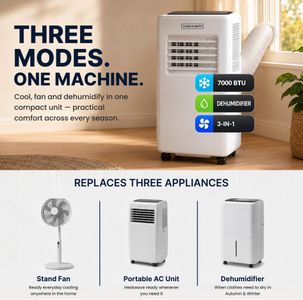 Olsen & Smith 3-in-1 Portable Air Conditioner – 12000 BTU, Cooling, Fan, Dehumidifier, Remote, Window Kit