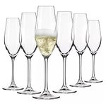 KROSNO Splendour Champagne and Sparkling Wine Glasses | Set of 6 | 210 ml | Perfectly Clear Glass | Lead-Free Glass | Perfect for Home, Restaurants and Parties | Suitable for a Dishwasher