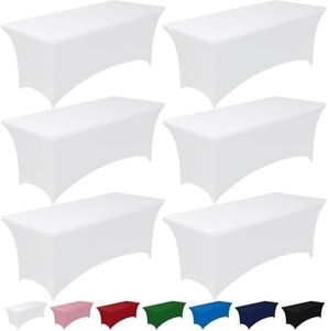 Pureegg Spandex Tablecloth 6ft - 6 Pack, Fitted and Tight Cloth for Rectangle Table, Wrinkle-Free and Stretch Table Cover for Party, Wedding, Banquet and Birthday, White