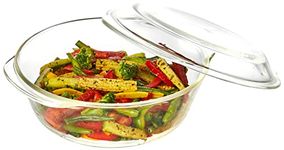 Solimo Borosilicate Glass Casserole-Cum-Serving Bowl with Lid,Safe for Use in Oven and Microwave(Deep Round,Set of 3-650 Ml + 1,000 Ml + 1,500 Ml),Transparent