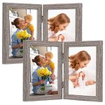 5x7 Double Picture Frames Set of 2, Rustic Hinged Frame Display 2 Openings 5 by 7 Photos Stand Vertical on Tabletop or Desktop