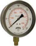 Winters 4" Dial Size, Liquid Filled Industrial Pressure Gauge, Brass Internals, 304 Stainless Steel Case, Dual Scale 0-300 psi/kPa, 1.5% Acc, 1/4" NPT Bottom Mount, Glycerin Filled Pressure Gauge