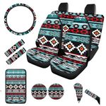 BIGCARJOB Northwest Tribal Print Car Seat Cover Full Set 12 Pieces Aztec Tribal Print Steering Wheel Cover,Car Handbrake Cover,Armrest Seat Box Cover Cushion,Cup Mats,Seat Belt Pads