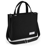 KALIDI Corduroy Tote Bag for Women,Multi-Pocket Black Tote Bag with Zip,Large Handbag with Compartments,Black Crossbody Work Bag with Adjustable Shoulder Straps for Women Work,School,Travel-L