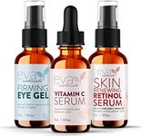 Eva Naturals Facelift in a Bottle - 3-in-1 Anti-Aging Set with Retinol Serum, Vitamin C Serum and Eye Gel - Formulated to Reduce Wrinkles, Fade Dark Spots and Treat Under-Eye Bags - Premium Quality