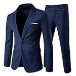 Cloudstyle Men's 2-Piece Suits Slim Fit 1 Button Dress Suit Jacket Blazer & Pants Set, A/Navy, Medium