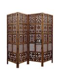 Urbane Crafts Wooden Room Partition/Screen/Room Divider/Room Separator Burnt Wood Finish (Hand Buffing) Frame Traditional Handicrafts 6Ft Height (4 Panels)