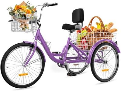 DWVO 24 26 Inch Adult Tricycle, Single Speed 7-Speed 3-Wheel Bike for Adults, Trike for Women Men with Detachable Front and Rear Baskets for Picnic Exercise Shopping