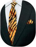 Vittorio Farina Premium African & Animal Print Necktie & Matching Pocket Square Set (Tiger)