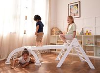 Avenlur Hazel 5-in-1 Indoor Climbing Gym - Waldorf and Montessori Climbing Set with Triangle Ladder, Climbing Ramp, Arch Climber, Rocker, and Slide - Montessori Toys for Children 18mo to 7yr (White)