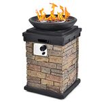 Giantex Propane Firebowl Column, 40,000 BTU Outdoor Gas Fire Pit, Compact Ledgestone Firepit Table with Lava Rocks and Rain Cover (Brown Stone)