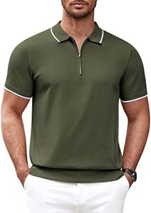 COOFANDY Mens Muscle Athletic Tennis Performance Stripe Zipper Polo T Shirt, Army Green, Large, Short Sleeve